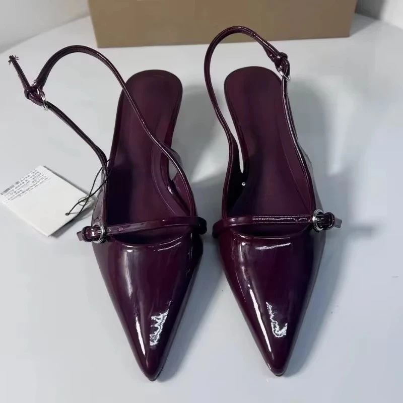Pointed Toe Buckle Strap Ladies Sandals Solid Shallow Fashion Sexy Party Slingbacks 2025 Summer High Heeled Shoes Woman