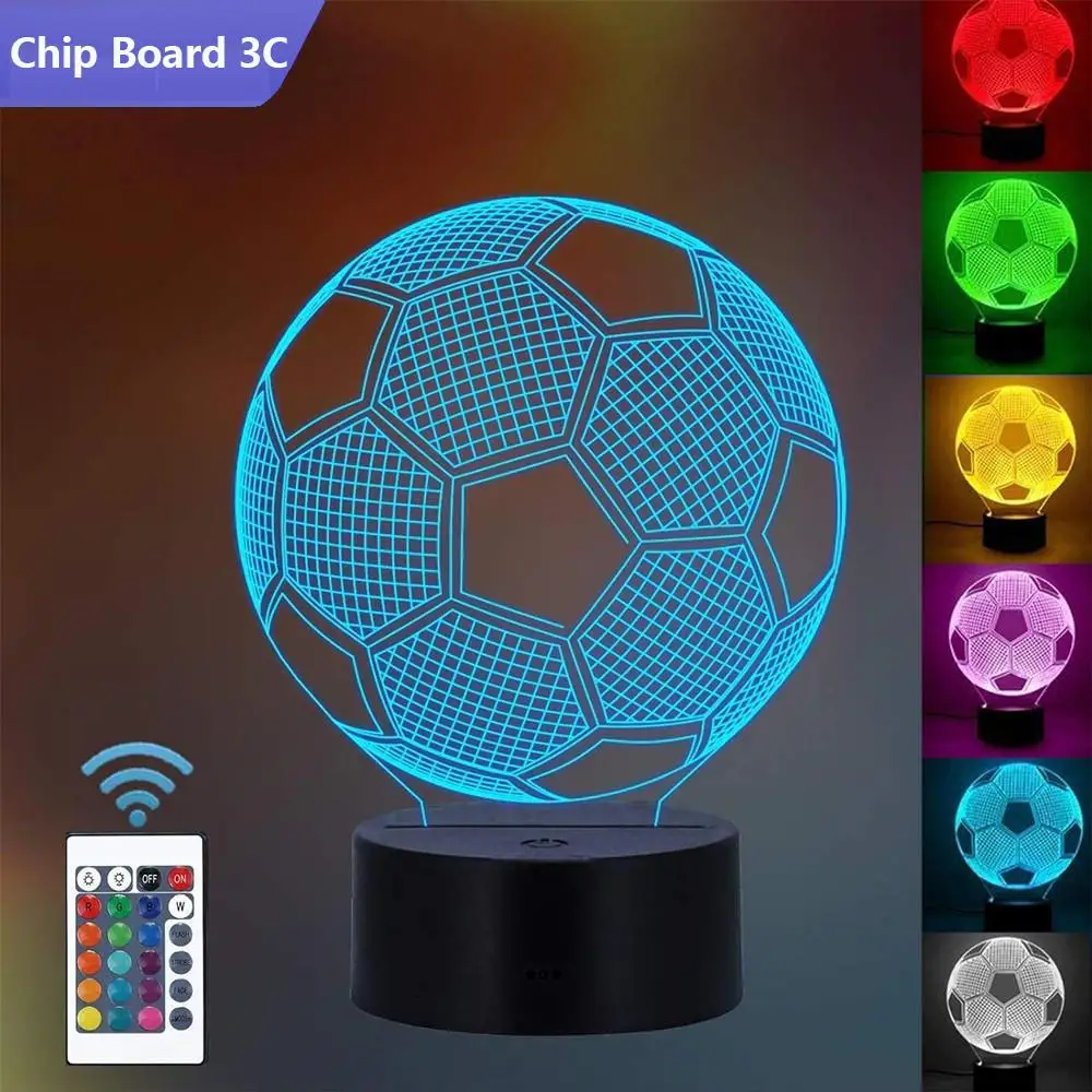 Voetbal 3d Illusie Lamp Nachtlampje Met Afstandsbediening 16 Kleuren Met Afstandsbediening Verandering Decor Verjaardag Kerstcadeaus