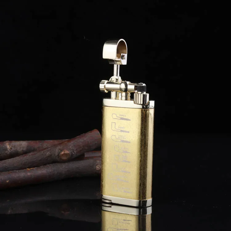SPUNK Retro Metal Outdoor Windproof Butane Gas Lighter Rocker Arm Grinding Wheel Oblique Flame Pipe Cycle Use Lighter Cigar Tool image 3
