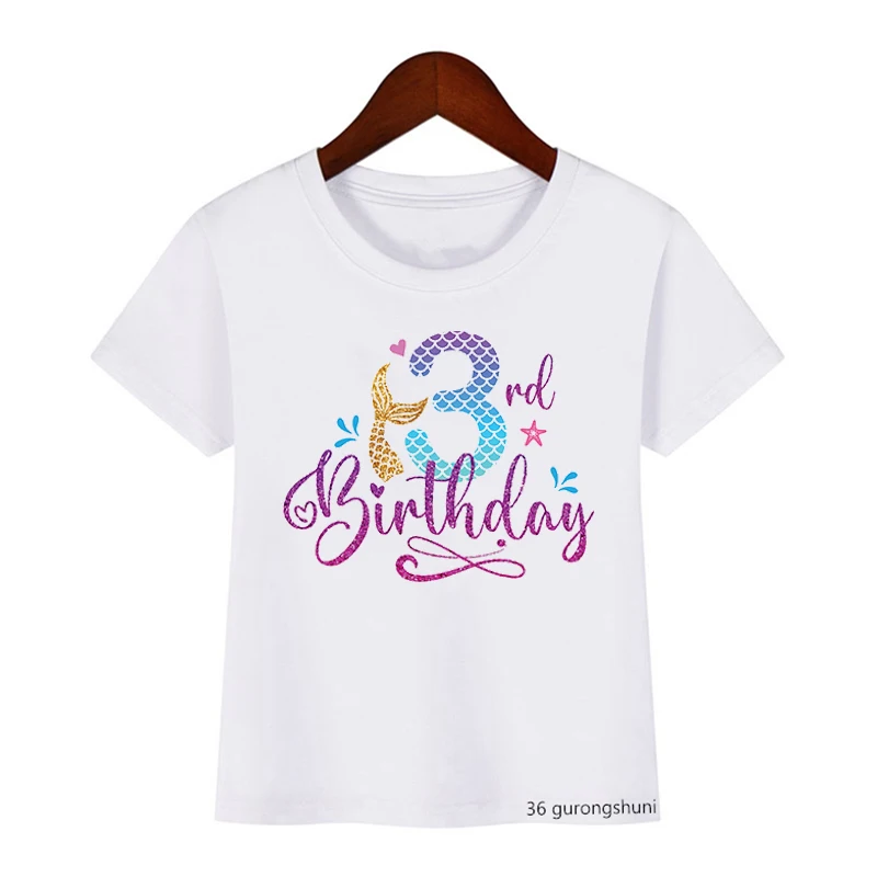 Love Gold Mermaid T Shirt My Number 3-9th Birthday Gift T-Shirt Kids Clothes Girls T Shirt Short Sleeve T-Shirts Harajuku Tops