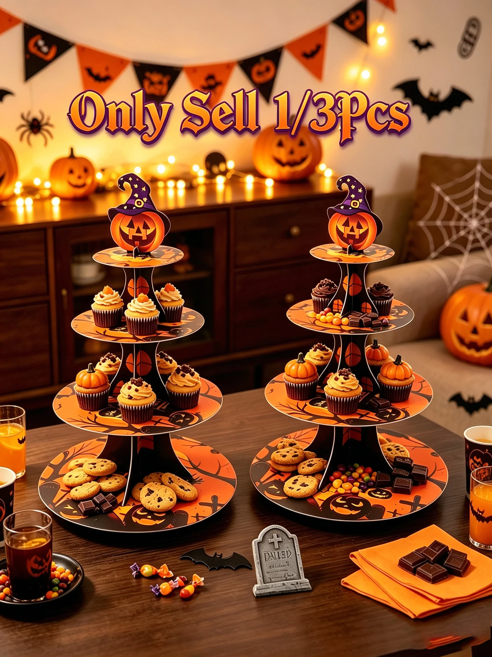 1/3 Piece Set Halloween Evil Pumpkin Multi-Layer Cake Plate Party Decoration Paper Afternoon Tea Dessert Stand Kids Party Suppli