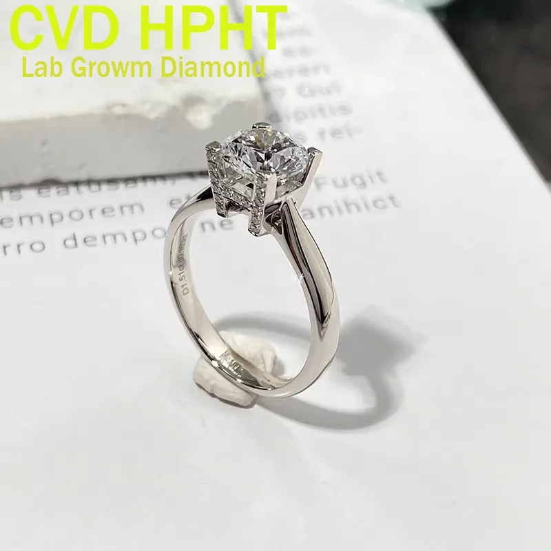 0.5 1 2 3 Carat CVD HPHT Lab Growm Diamond Ring Au585 14K White Gold Ring Round shape D VS1 Wedding Engagement Ring gift party