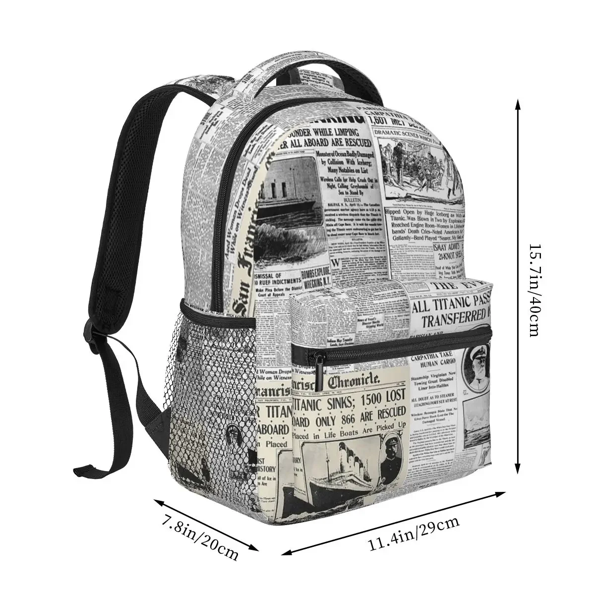 The Sinking Of The Titanic - Newspaper Collage Backpacks Boys Girls Bookbag Students School Bags Kids Rucksack Shoulder Bag