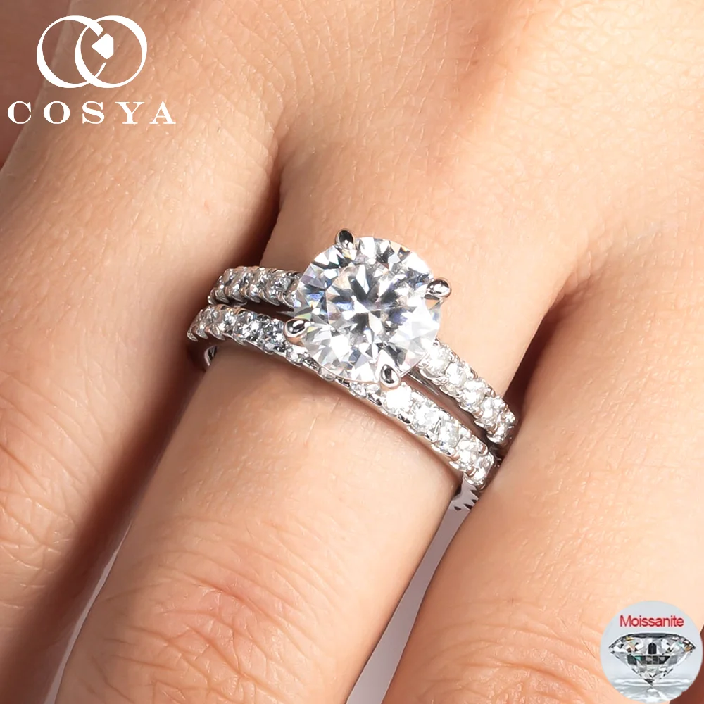

Кольцо COSYA с муассанитом 3/4 карата, наборы колец для женщин, серебро S925, цвет D, проходит тест на подлинность, сверкающее роскошное обручальное кольцо, ювелирные изделия