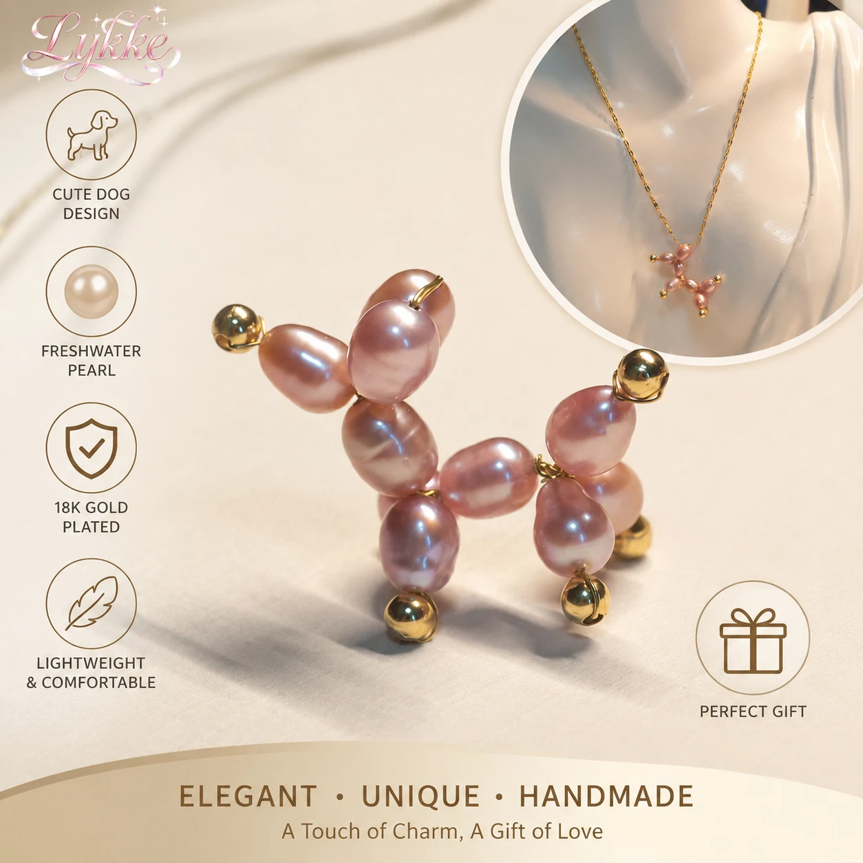 

Cute Purple Pearl Puppy Natural Pearl Necklace Handmade 18K Gold Plated Daily Wear Handmade Jewelry Gift for Pet Enthusiasts