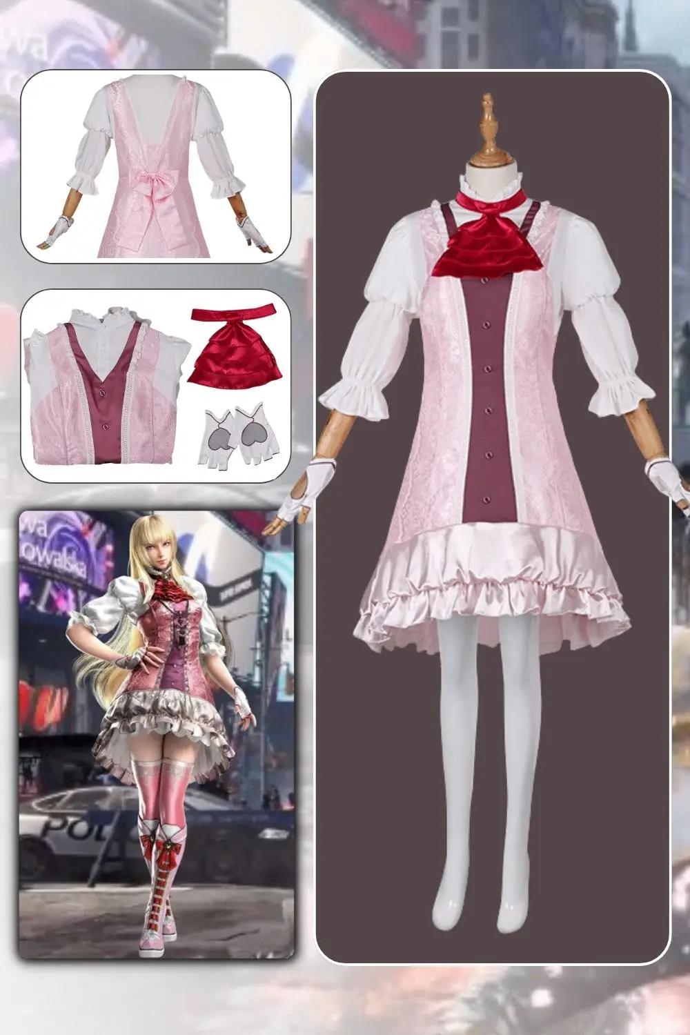 

Lolita Lili Anime Game Tekken8 Cosplay Costume Dress Scarf Gloves Set Halloween Carnival Suit For Disguise Ladies Women Adult