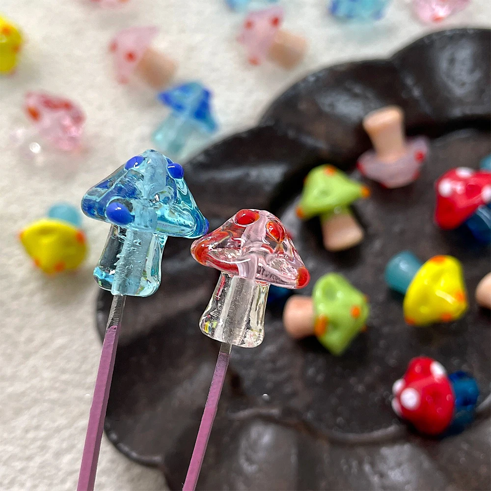 6 Pieces Colored Polka Dot Glass Mushroom Beads DIY Makes Fashionable Jewelry Necklace, Bracelet, Clothing Accessory Materials