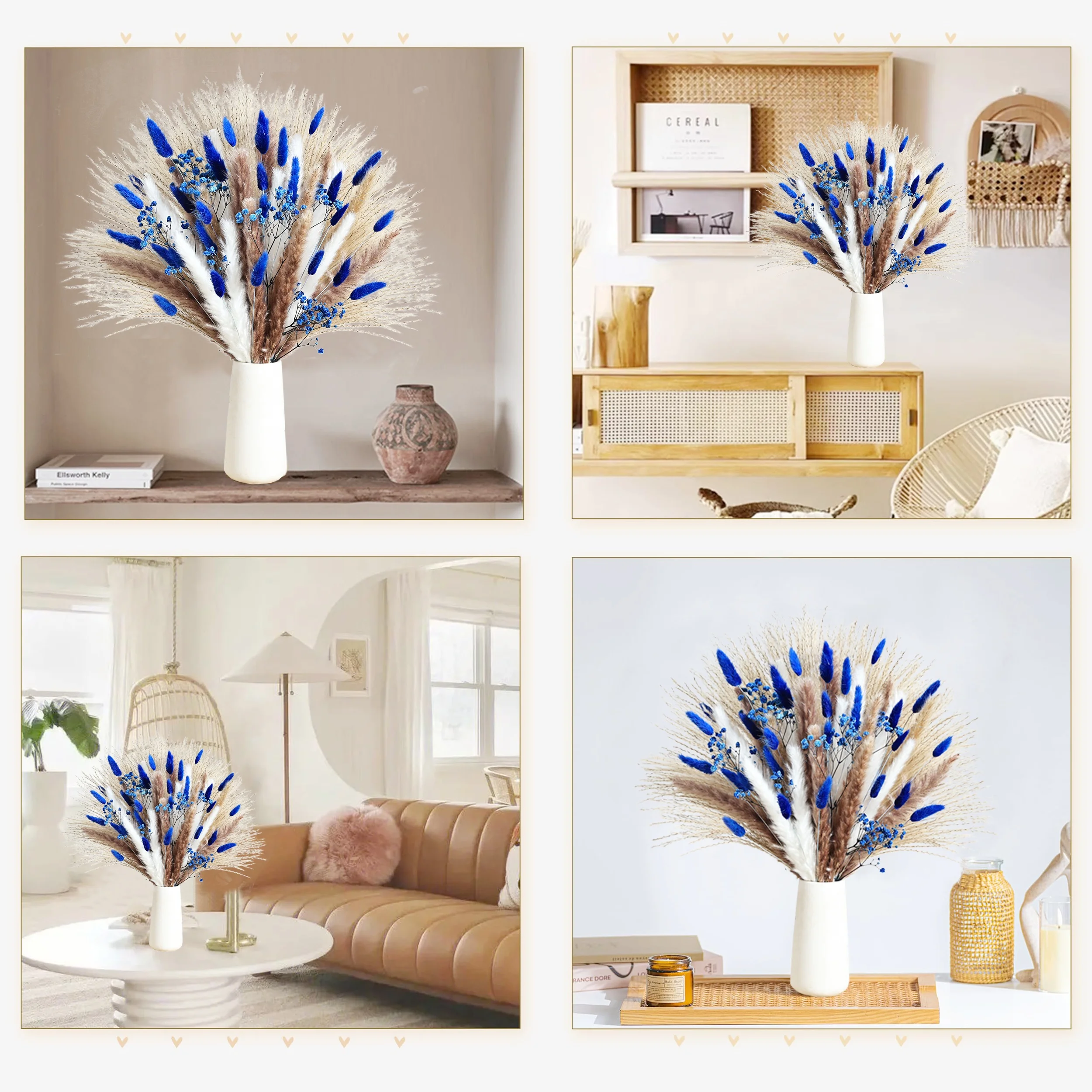 70 Uds. De Pampas azules, flores secas artificiales, ramo elegante de aliento Real para bebé, florero para el hogar, decoración de vida, colas de conejo, decoración de boda