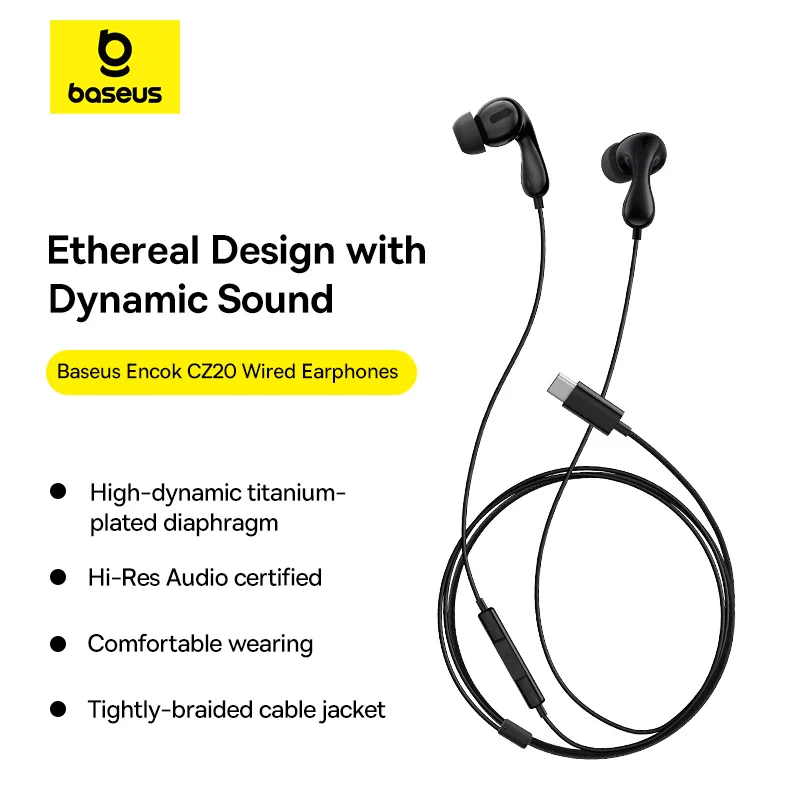 Baseus Encok CZ20/HZ20 Wired Earphones Cluster Black NEW Ear Wireless Bluetooth Headphones Transparent Model Sports Headphones