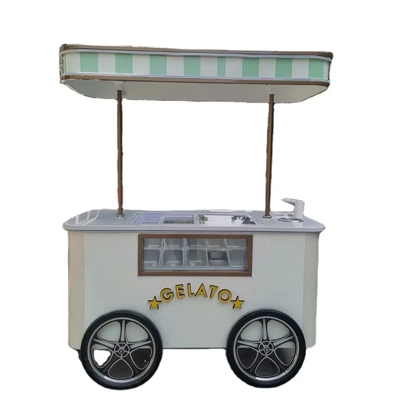 Ice Cream Mobile Selling Trolley Freezer Refrigerator Hand Push Cart for Street Food Vendor Custom