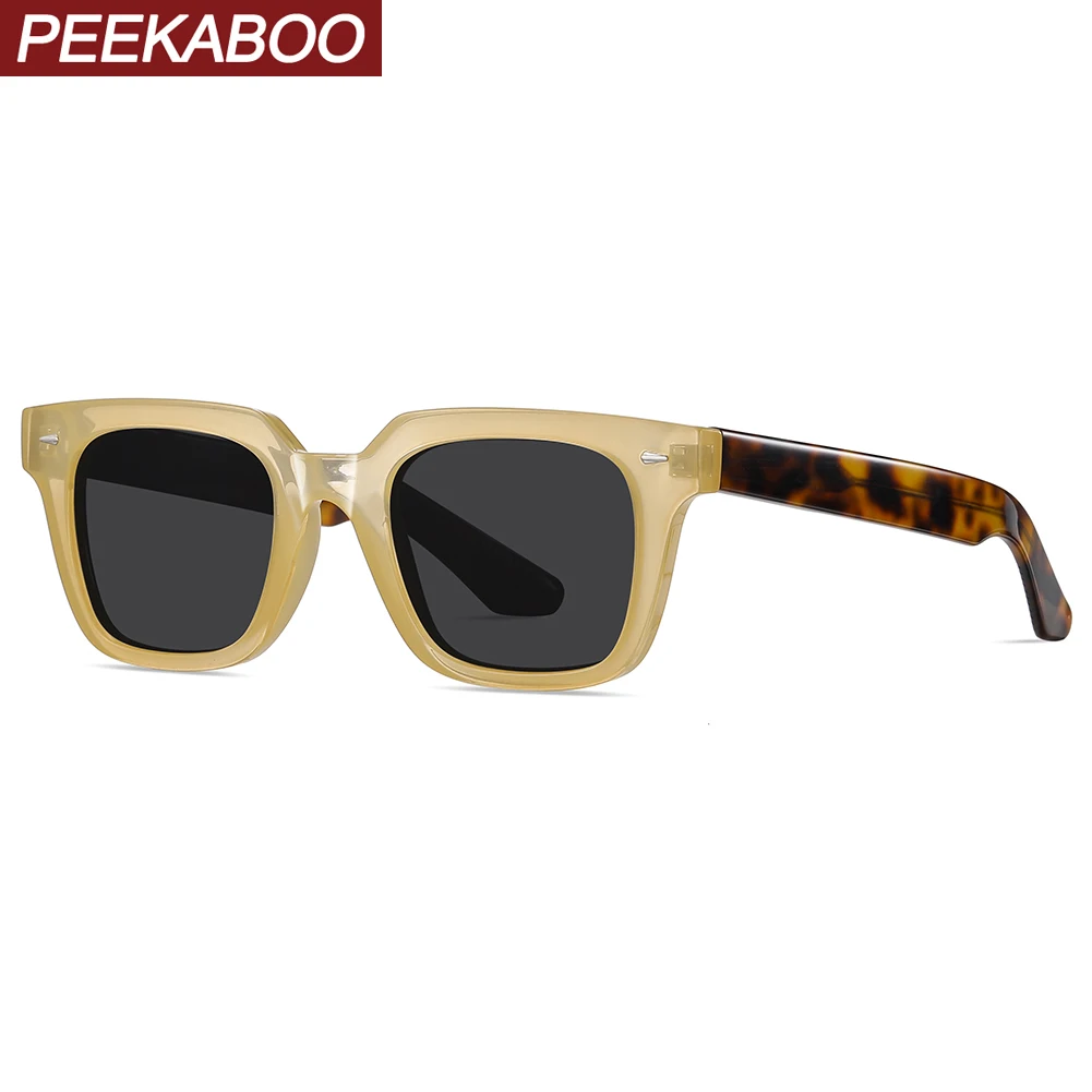 

Peekaboo acetate polarized sunglasses fashion women driving TR90 square sun glasses for men uv400 anti blue light leopard blue