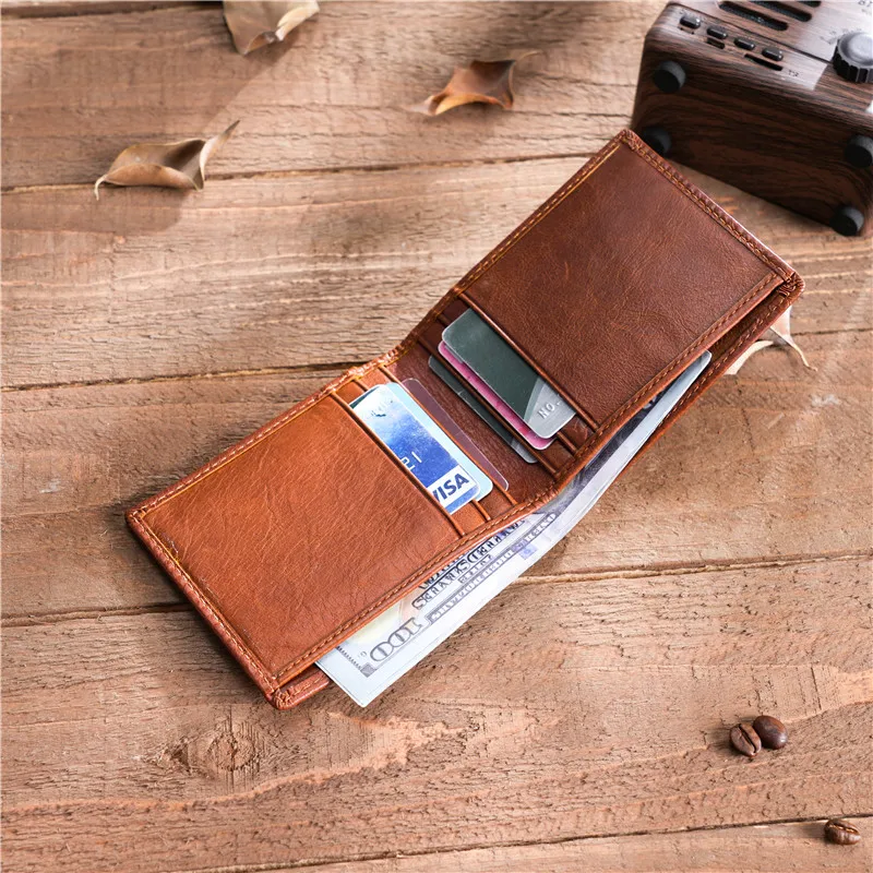 

Bifold Short Men Wallet Small Card Holder Coin Pocket Slim Purse Luxury Real Leather Vintage Money Clip Mens Wallet