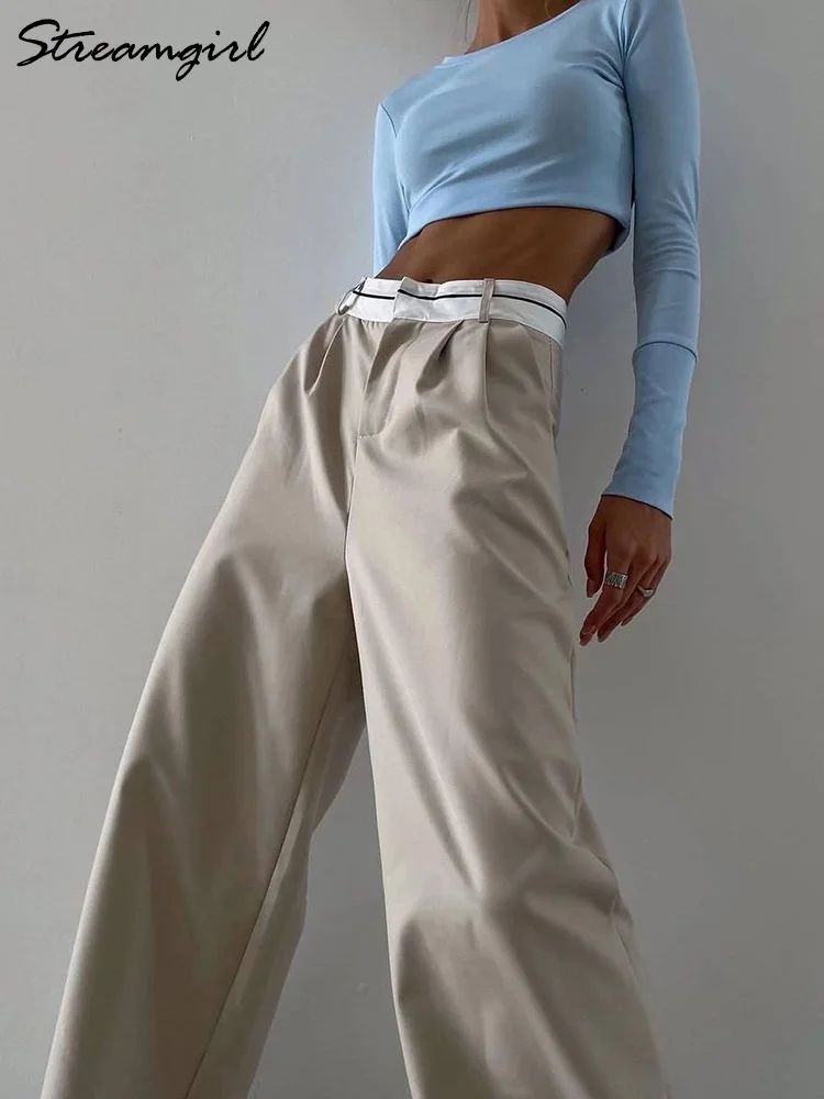 Streamgirl Straight Women Pants High Waist Wide Leg New Arrivals Loose  Long Pants For Women Office Formal Trousers Streatwear