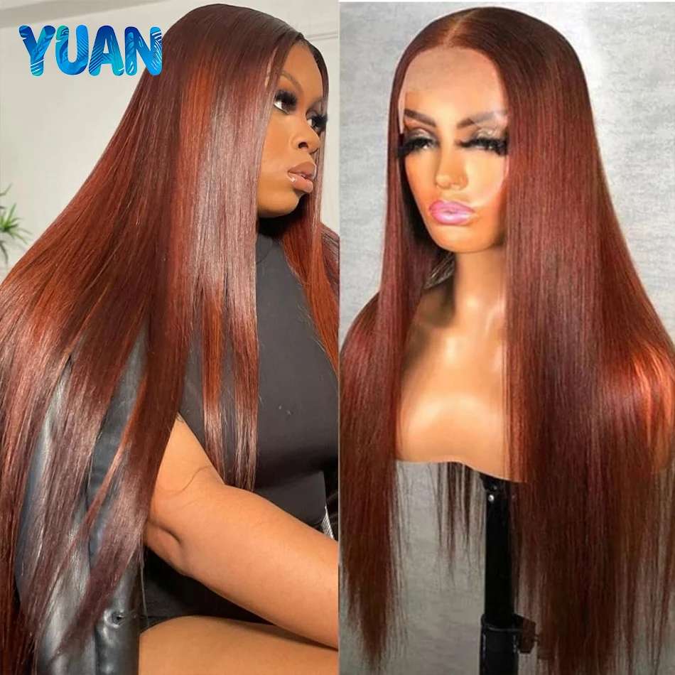 

Reddish Brown Straight 13x6 HD Lace Frontal Human Hair Wig 13x4 Pre Plucked Lace Frontal Wigs Colored Brazilian 100% Human Wigs