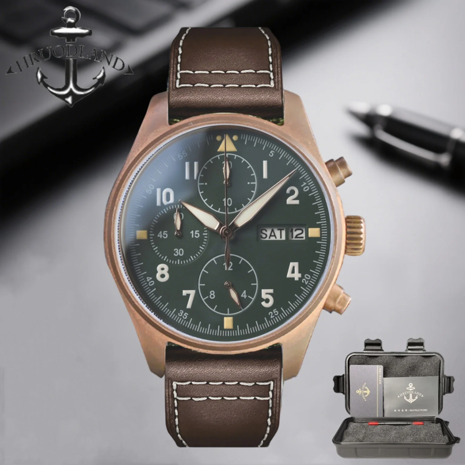 

Hruodland 2025 Новые мужские кварцевые часы 6S00 Ретро с сапфировым стеклом Водонепроницаемые 100 м хронограф Pilot Reloj Hombre