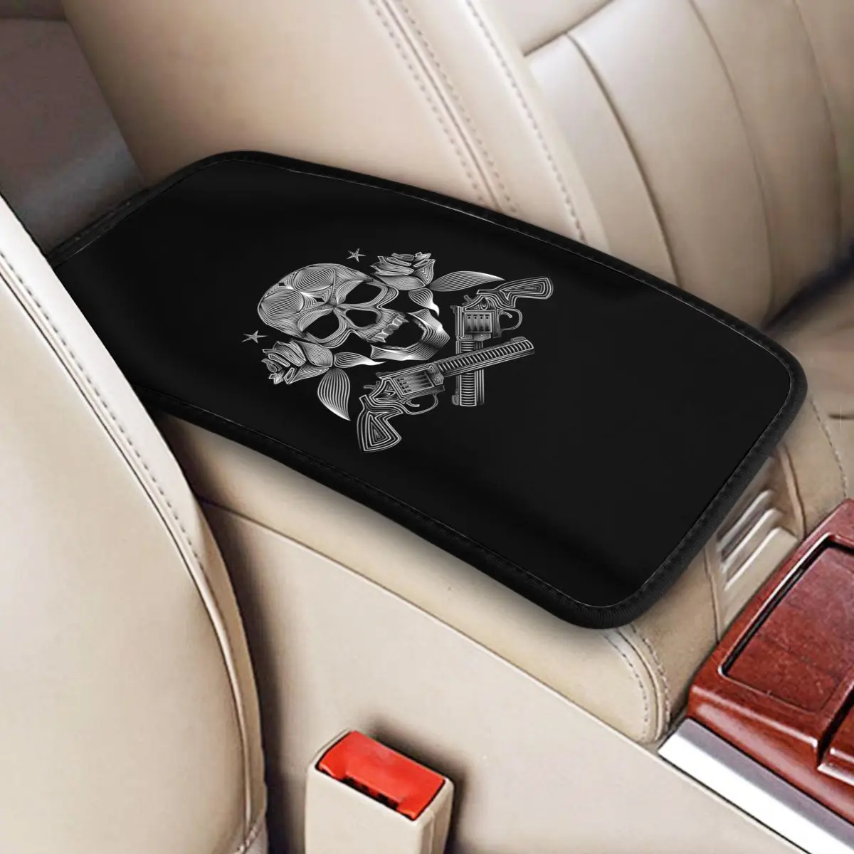 Guns N Roses Plaid Car Armrest Cover Mat Hot Movie Leather Center Handle Box Pad Cushion Auto Styling Interior Accessories