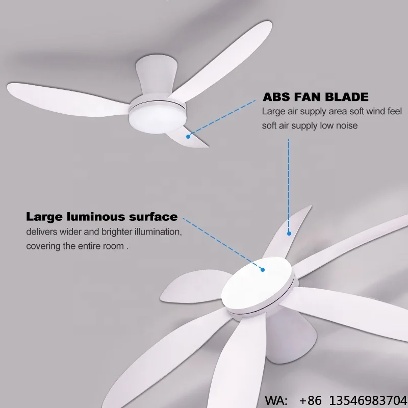 Modern Intelligent Ceiling Fan with LED Light and 3/6-Blade Plastic Silent 220V Remote Control ABS Lamp Body