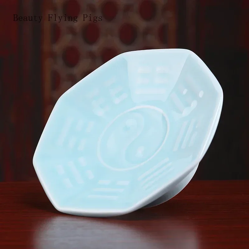 1PCS Celadon Tribute Plate Tai Chi Bagua Chinese Simple Creative Offering Fruit Plate Buddha Hall Feng Shui Ornament