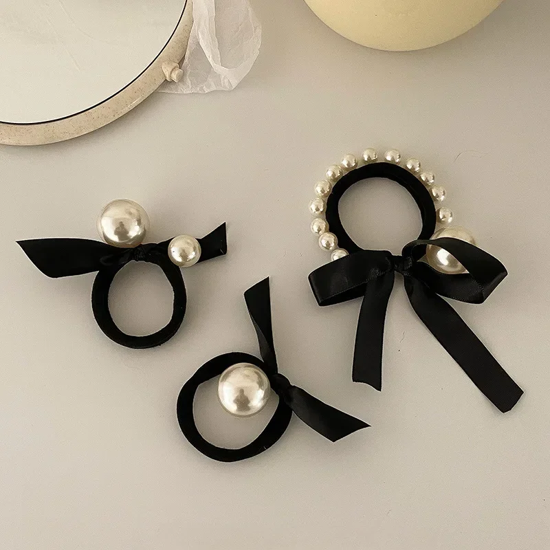 1PC Spring New Style Small Fragrant Pearl Bow Hair Loop Versatile Tie Hair Rubber Band Headstring Hair Rope Women's Jewelry