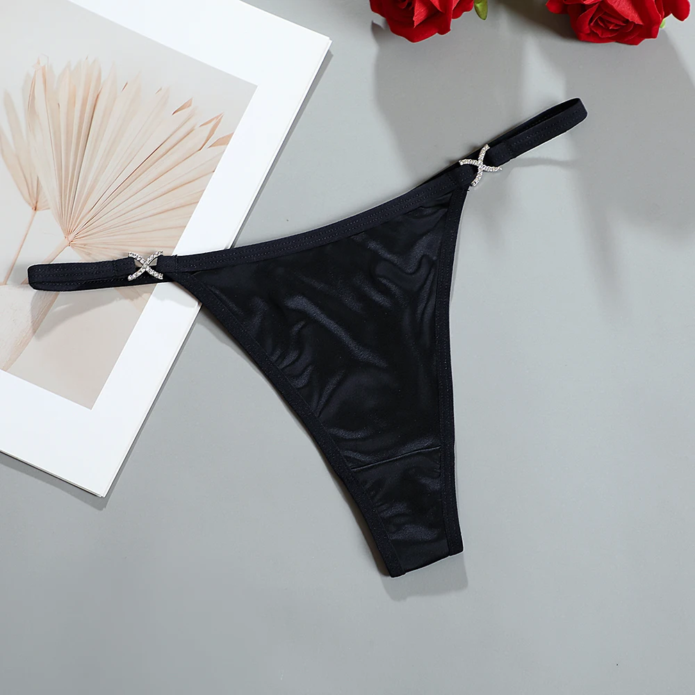 Damen-Dessous-Unterwäsche, nahtloser Satin-Strass-Tanga, hautfreundlich, atmungsaktiv, Low-Rise-Diations-Slip, G-String – Detail 3