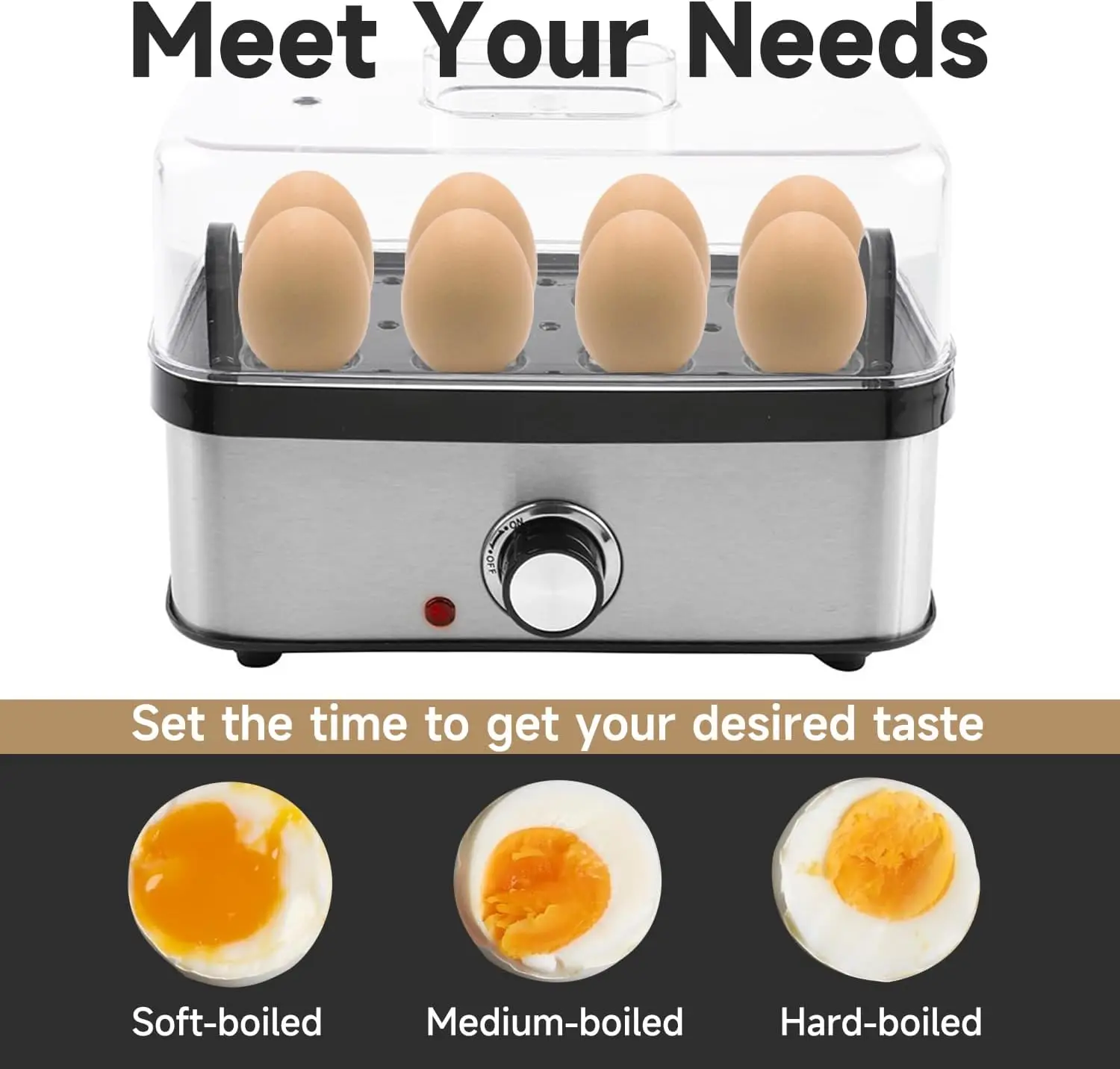 طباخ البيض الكهربائي السريع - سعة 8 بيض للبيض المسلوق الصلب أو البيض المسلوق الناعم أو البيض المسلوق أو البيض الممزق أو صانع العجة #3
