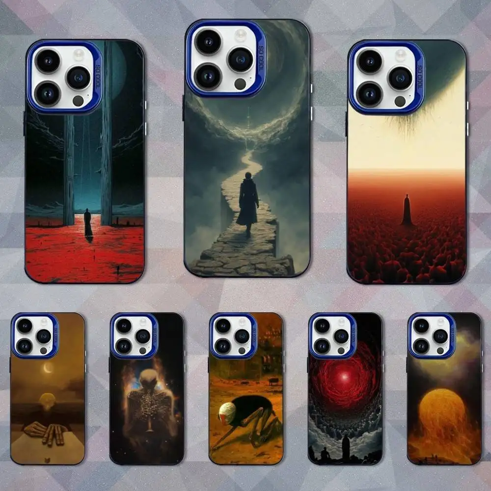 

Z-Zdzislaw B-Beksinski Art Phone Case For iPhone 16,15,14,13,12,11,Mini,Pro,SE,XS,MAX Blue Matte Silicone Cover