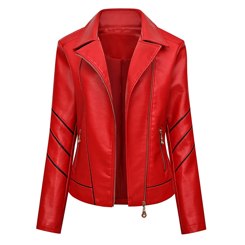 Slim Fit Faux Leather Jacket Women Classic Moto Biker PU Leater Jacket Spring Autumn Basic Zipper Coat Outerwear