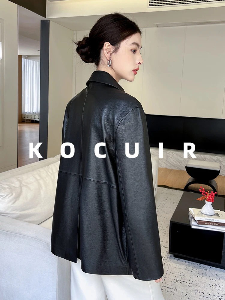 2026年春 レトロ襟付き羊革レザージャケット レディースミディアム丈コート 本革アウター サイズC