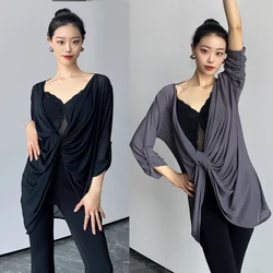 Gray Black Halter Backless Practice Top Women'S Samba National Standard Ballroom Dance Tops Female Training Wear SL10348