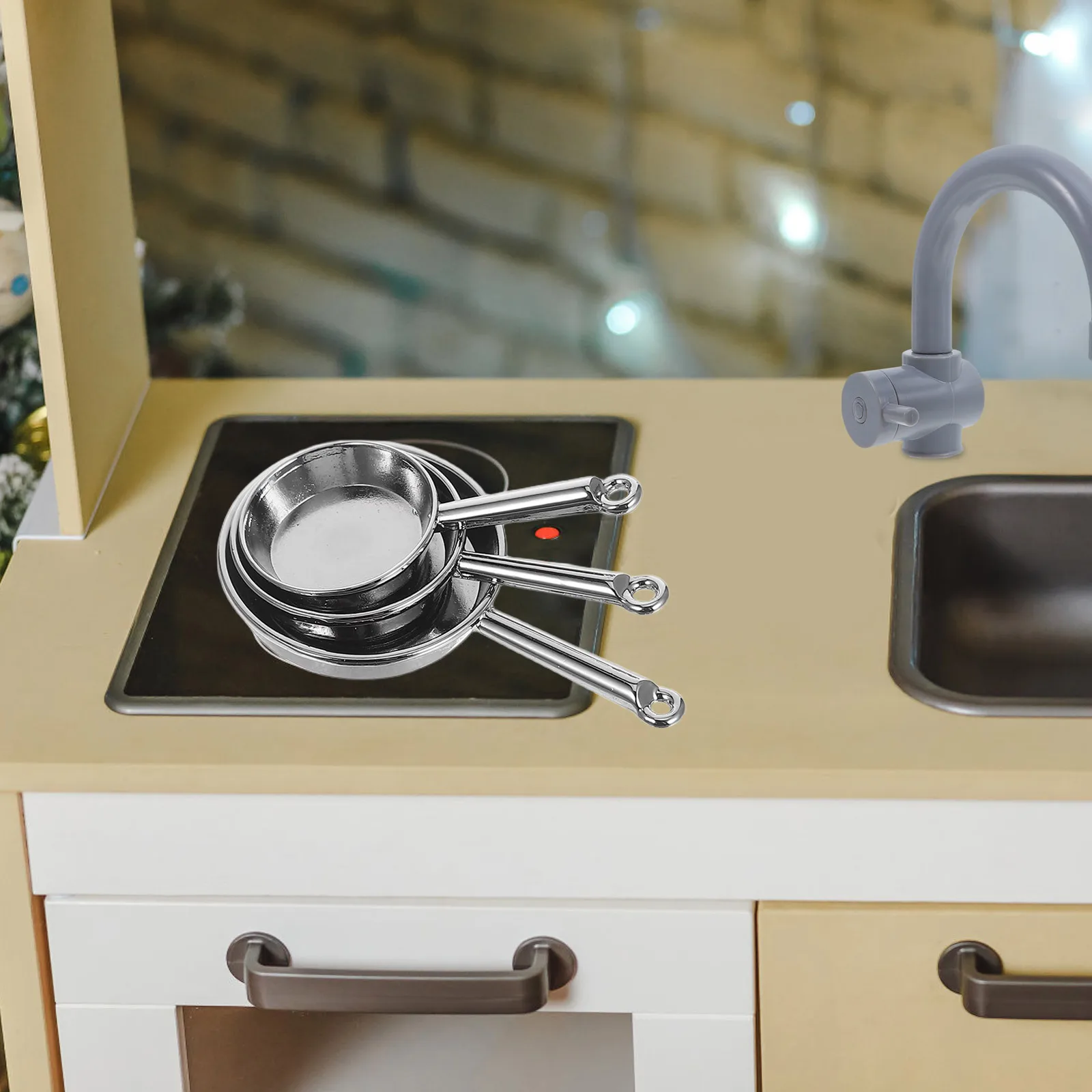 Juego de Mini sartenes de aleación de Metal realista para casa de muñecas, suministros de cocina, juego de simulación, accesorios de cocina, juego de simulación, 3 uds.