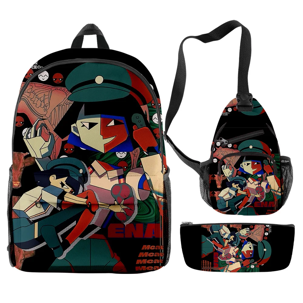 

Cartoon Youthful Novelty Funny ENA Dream BBQ 3pcs/Set Backpack 3D Print Bookbag Laptop Daypack Backpacks Chest Bags Pencil Case
