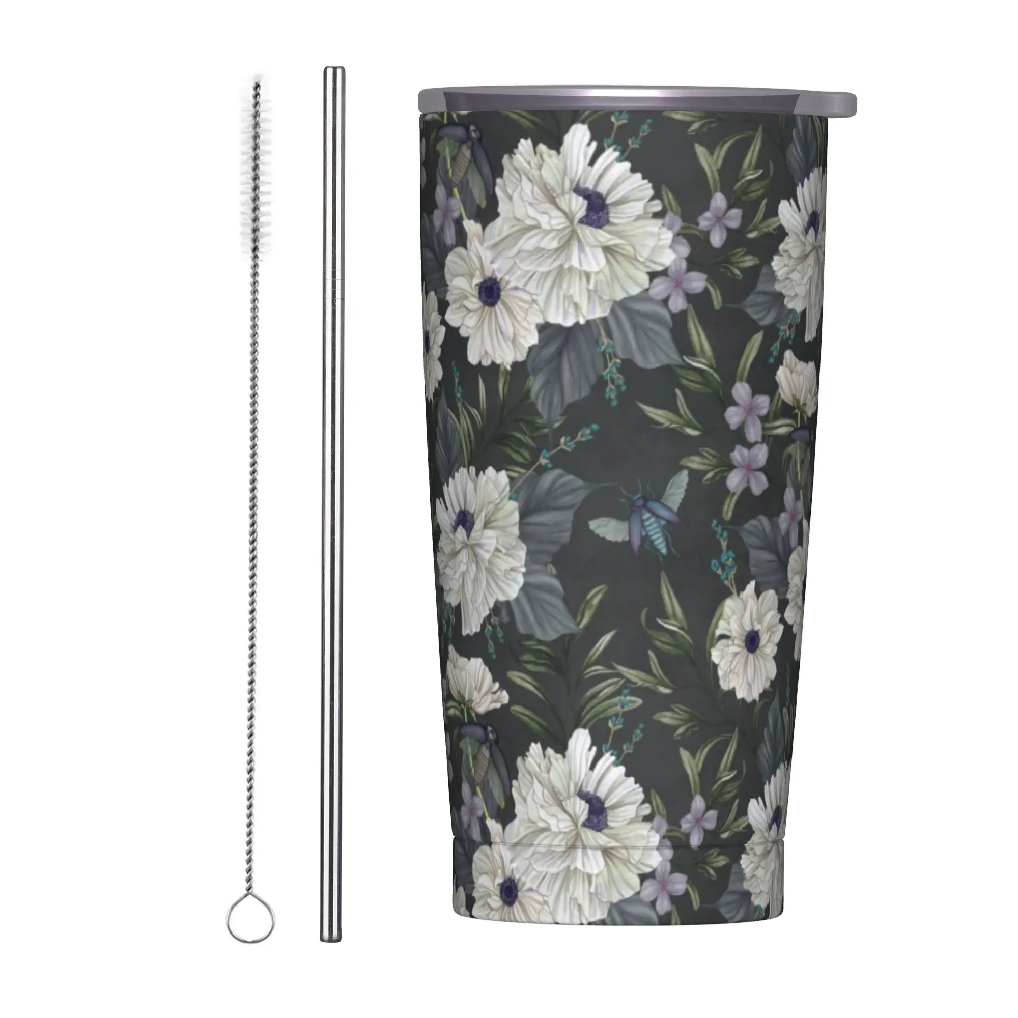 Rural flowers Tumbler  Camping Large Mugs Cup Leakproof Hot Drinks Milk Tea Water Bottle,