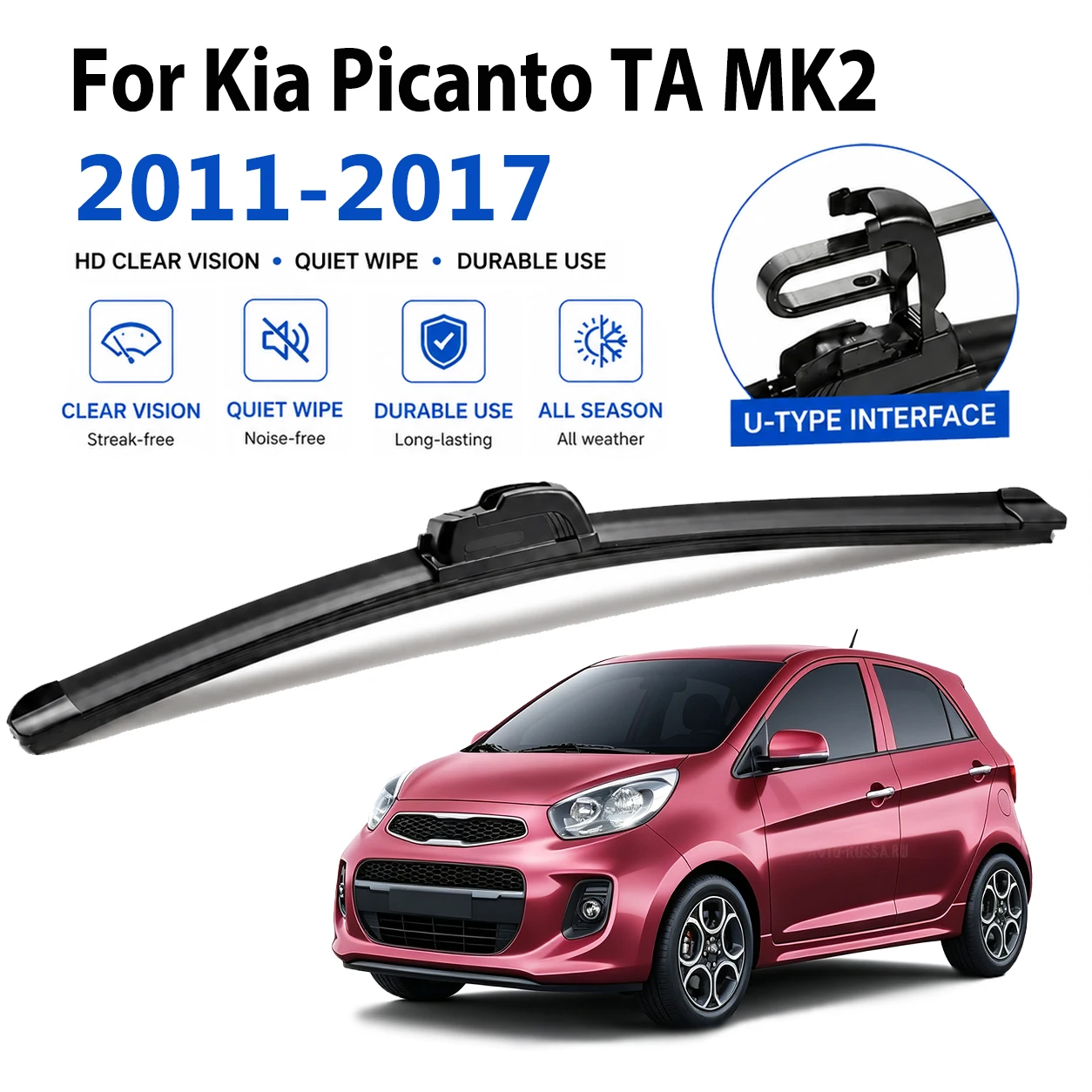 Durable Black Wiper Blades For Kia Picanto TA MK2 Hatchback 2011-2017 Premium-Rubber, Quick Install Scratch Proof High Quality