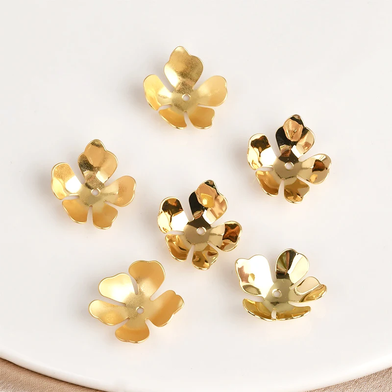 6pcs copper clad 14K gold five petal flower petal piece Beaded DIY hand made jewelry accessories materials