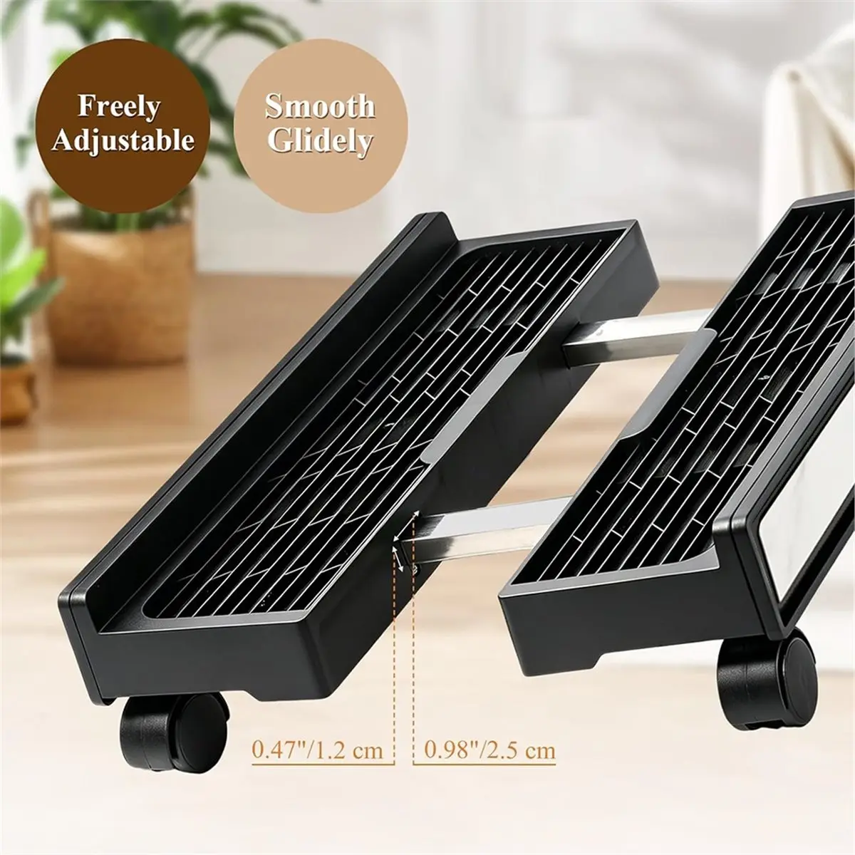 computer Adjustable Rolling Computer Cart with Wheels, Mobile CPU Floor Stand for Gaming Desktop PC Towers
