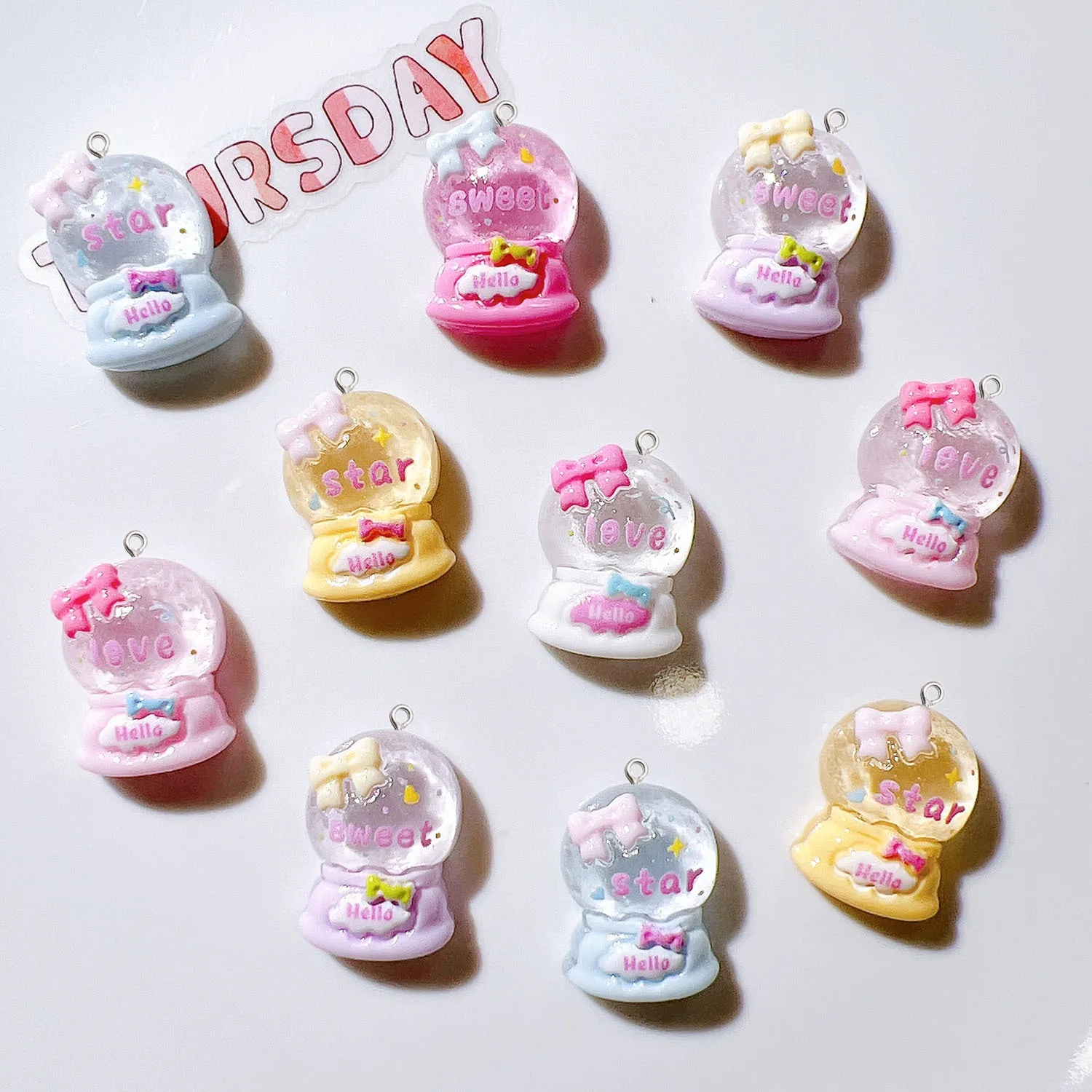 10Pcs Sweet Crystal Ball Resin Pendants Charms for DIY Bracelet Keychain Necklace Jewelry Making Arts Hook Decor Crafts Supplies