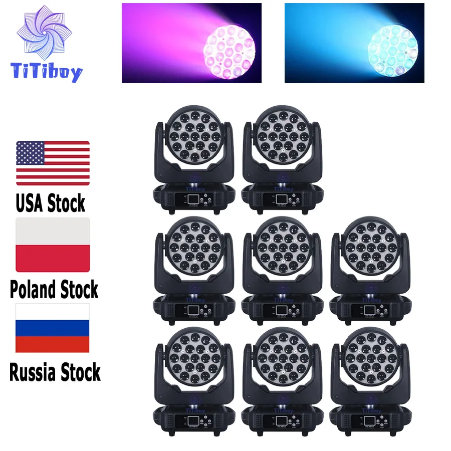 

0 Tax 8Pcs 19x15W LED Wash Zoom Beam Moving Head Light RGBW DMX 512 for Professional Stage Disco Party Bar KTV Bar Stage Effect