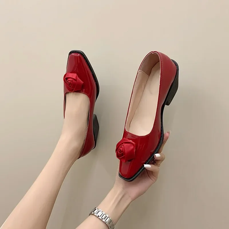 High Quality Female Purple High Heels 2024 Summer New Fashion Square Toe Women\'s Pumps Elegant Rose Design Girl\'s Date Shoes