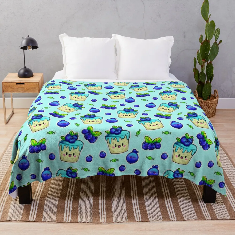 Blueberries Seamless Pattern Blue Throw Blanket Decorative Sofas Soft christmas decoration Sofa Blankets