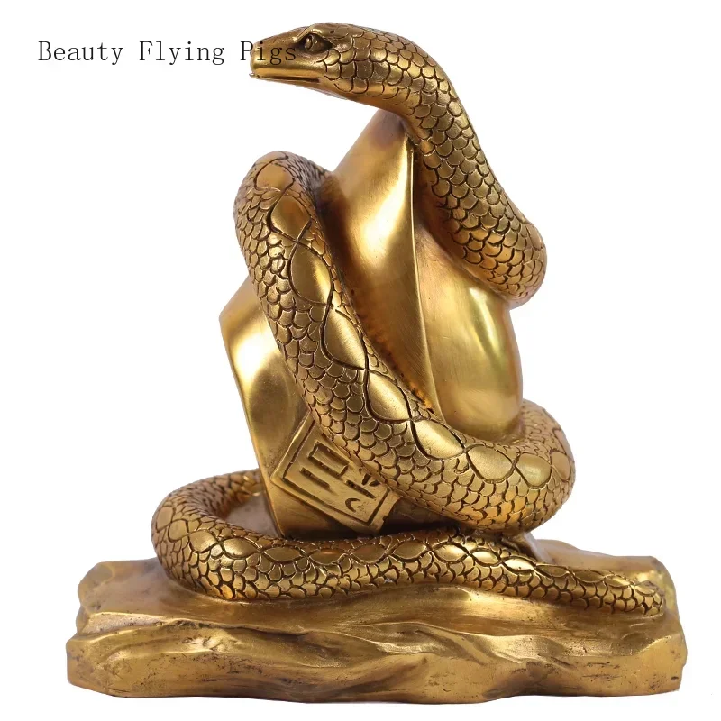 1PCS brass twelve zodiac animal snake ornament Chinese biomimetic creative foyer desktop TV cabinet housewarming gift