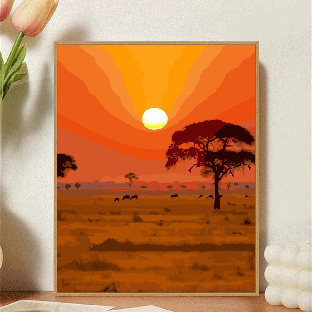 Paint by Numbers For Adult Kit Grassland Sunset DIY Dropshipping acrylic Oil Painting Canvas by Number Home Decor