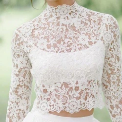 Long Sleeve Wedding Bolero Lace Bridal Wraps for Wedding Party Prom High Neck Ivory Bride Jacket Bolero Shrug Custom