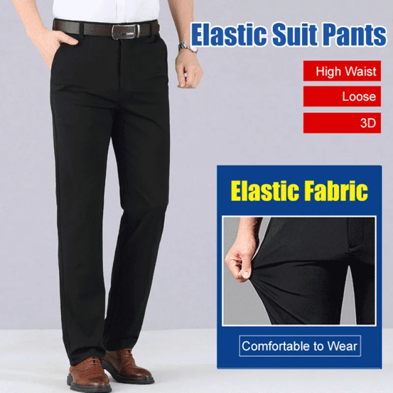 Men's High Waisted Thin Straight Leg Casual Pants Ironless and Wrinkle Resistant Business Suit Pants