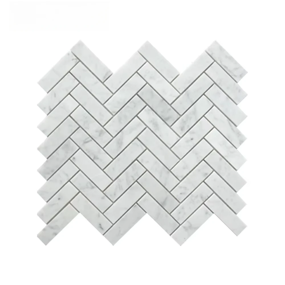 

White Stone Marble Mosaic Tiles Herringbone Pattern for Bathroom Wall Kitchen Splashback - Elegant Floor And Wall Decor