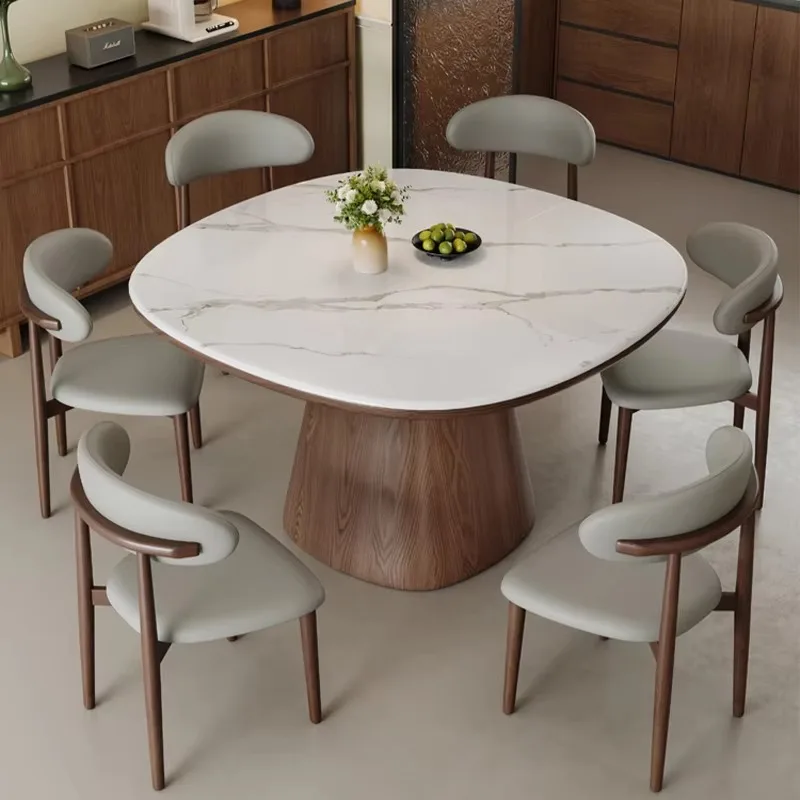 

High End Sintered Stone Round Table Dinner Room Simple Small Unit Dining Table Luxury Restaurant With Wooden Leg Dining Table