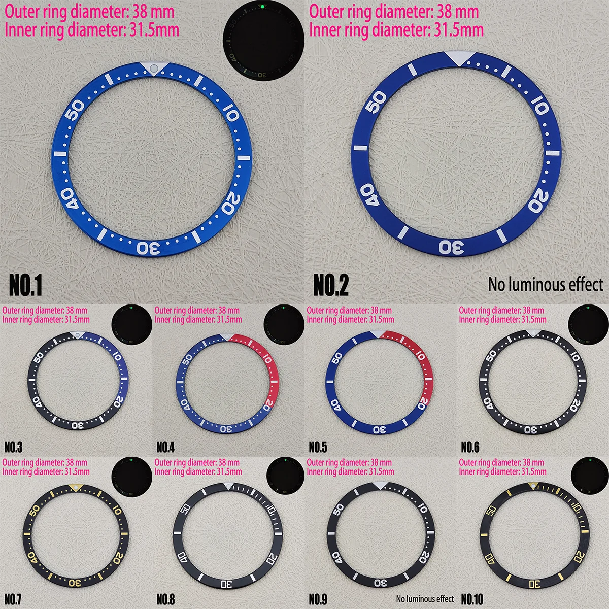 38mm*31.5mm Bezel Flat Aluminum Bezel Insert Ring NH35 Case Replacement Accessories NH36 Case nh35 Watch Parts OD 38mm ID 31.5mm