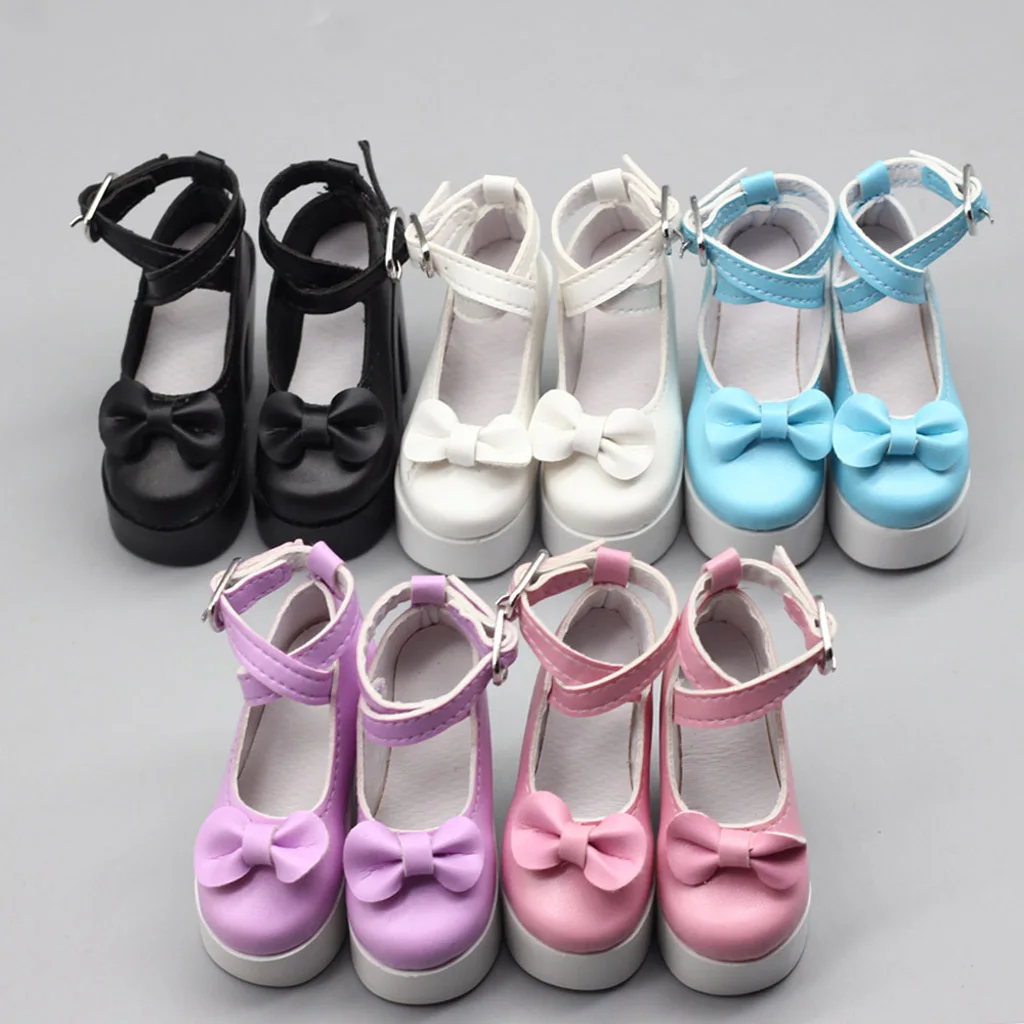 1 pair of doll shoes high heels pumps leather shoes with bowknot for 1/3 Bjd