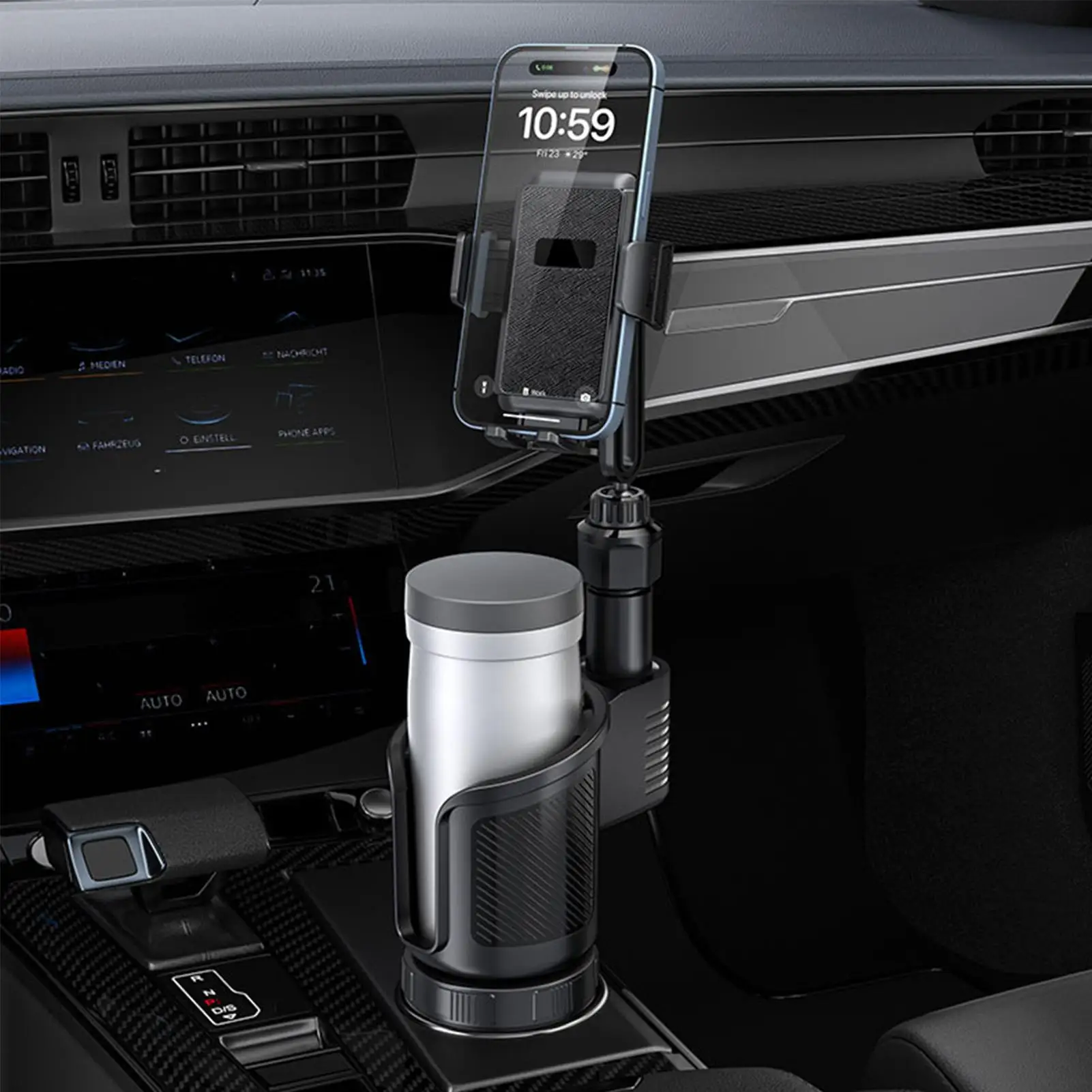 車載用カップホルダー 2 in 1 ドリンクホルダー付きスマホスタンド 360度回転 車載用カップホルダー トラック運転 旅行用