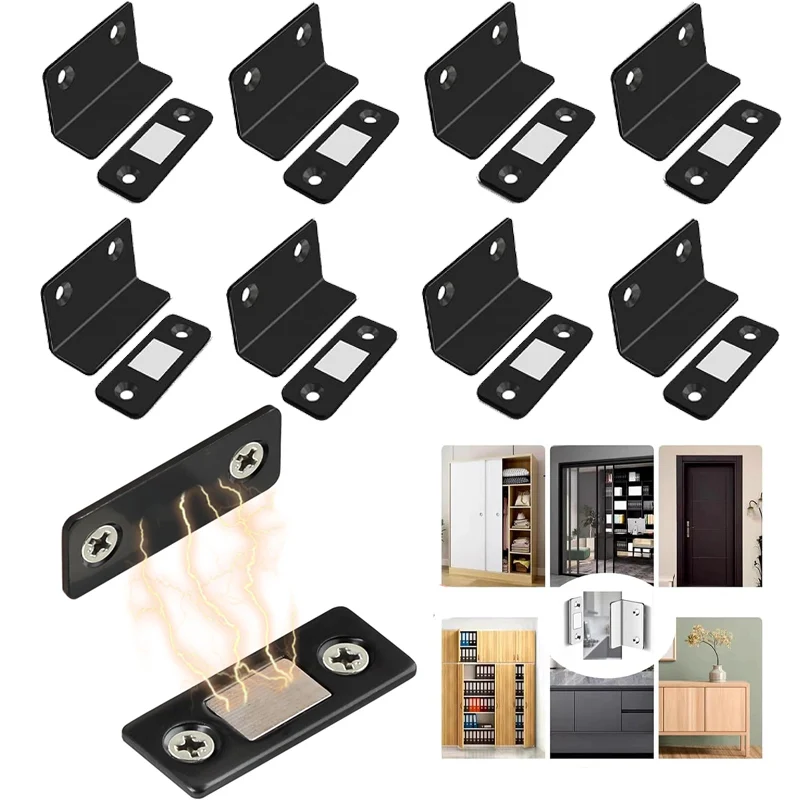 

Магнитный замок для раздвижной двери без сверления, L-образная защита от вытягивания, клейкое крепление, сверхмощная сила для системы выравнивания шкафов и шкафов