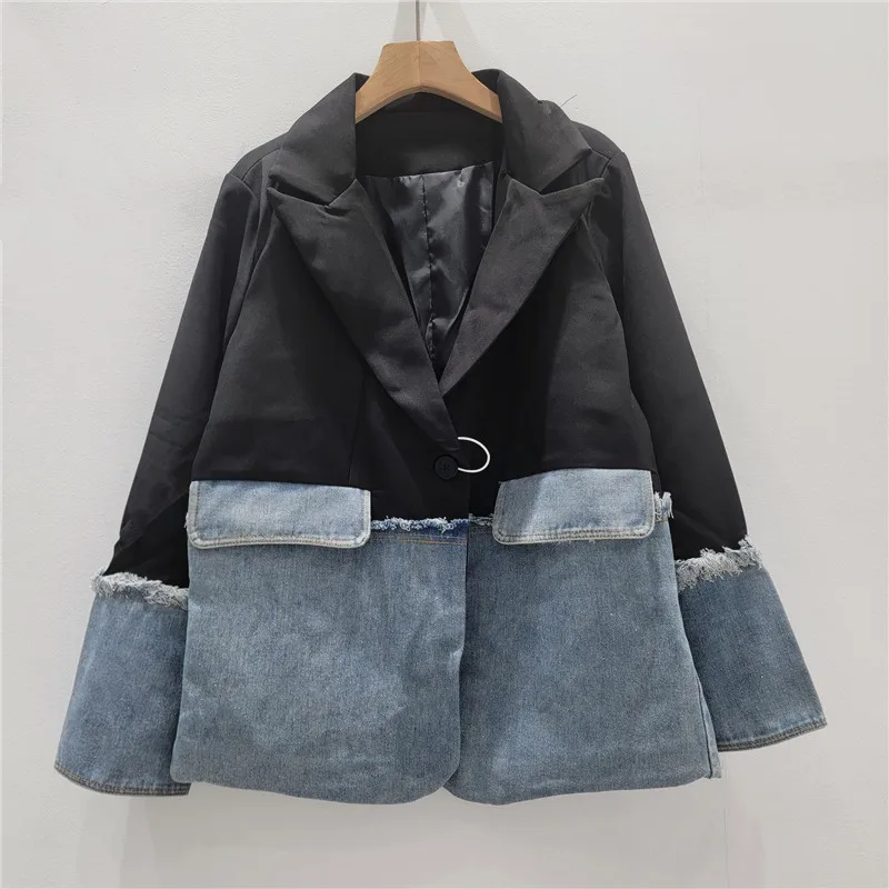 

SuperAen 2025 Autumn New Fashion Loose Casual Splicing Denim Women Blazers and Jackets